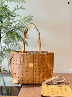 👜MCM Cognac Visetos Reversible Tote Bag With Pouch
