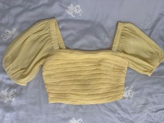 The Closet Lover Yellow Puff Sleeve Square Neck Top