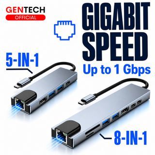 SG GENTECH 5/8-in-1 USB Type-C Hub Adapter with Ethernet – Multi-Port HuB Splitter with HDMI, USB 3.0, PD Charging, SD/TF Card Reader & LAN Port For MacBook, Windows, iPad & Android Devices
