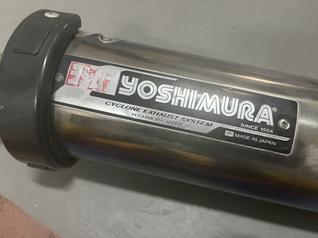 Cb400 spec 3 yoshimura exhaust (Category: Motorcycle Accessories) located in Singapore. Submitted by haresh7_ (Listing ID 1447456755, Image 1). Description: - Yoshimura Cyclone exhaust set (muffler and headers) - Made in Japan - Part number YHA001618 visible - Muffler features a blue tint - Sold as a complete set $300 for exhaust $100 for header Installation with labour fee.