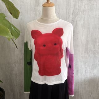 Manner Kiss red gummy bear mesh long sleeve top with green and purple sleeves  #kawaii #gummy