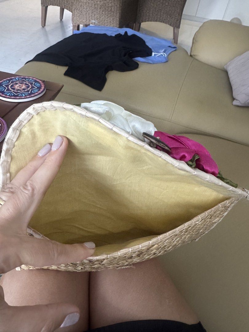 Handmade Straw Clutch with blue flower design (Category: Clutches) located in Singapore. Submitted by croka (Listing ID 1452711298, Image 2). Description: Handmade Straw Clutch with blue flower design. Full lined. Brand new with tags, good for gifting. Pick up from Katong 437831 or select delivery. .