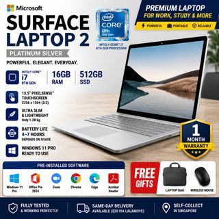 💻 Microsoft Surface Laptop 2 Premium Touch Laptop | Intel i7 8th Gen | 16GB RAM 512GB SSD | 13.5” PixelSense Display | Ultra Slim Notebook | Windows 11 Pro