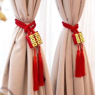 [BNIP] Red Chinese Double Happiness Curtain Tiebacks Tassels - 喜 Magnetic Curtain Tie