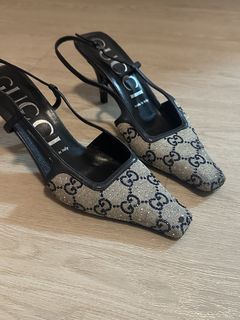 Gucci Slingback Heels GG Monogram Sparkle