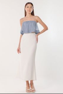 LOVET PAULINA BIAS BACK SLIT MAXI SKIRT - PETITE (WHITE)