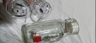 Pyrex collectible Snoopy and Woodstock Glass Mugs and Bottle