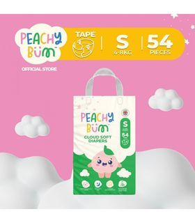 Peachy Bum Cloud Soft Tape Diapers Size S (4-8kg) - 54 Pieces