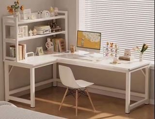 White L-Shaped Desk with Shelving