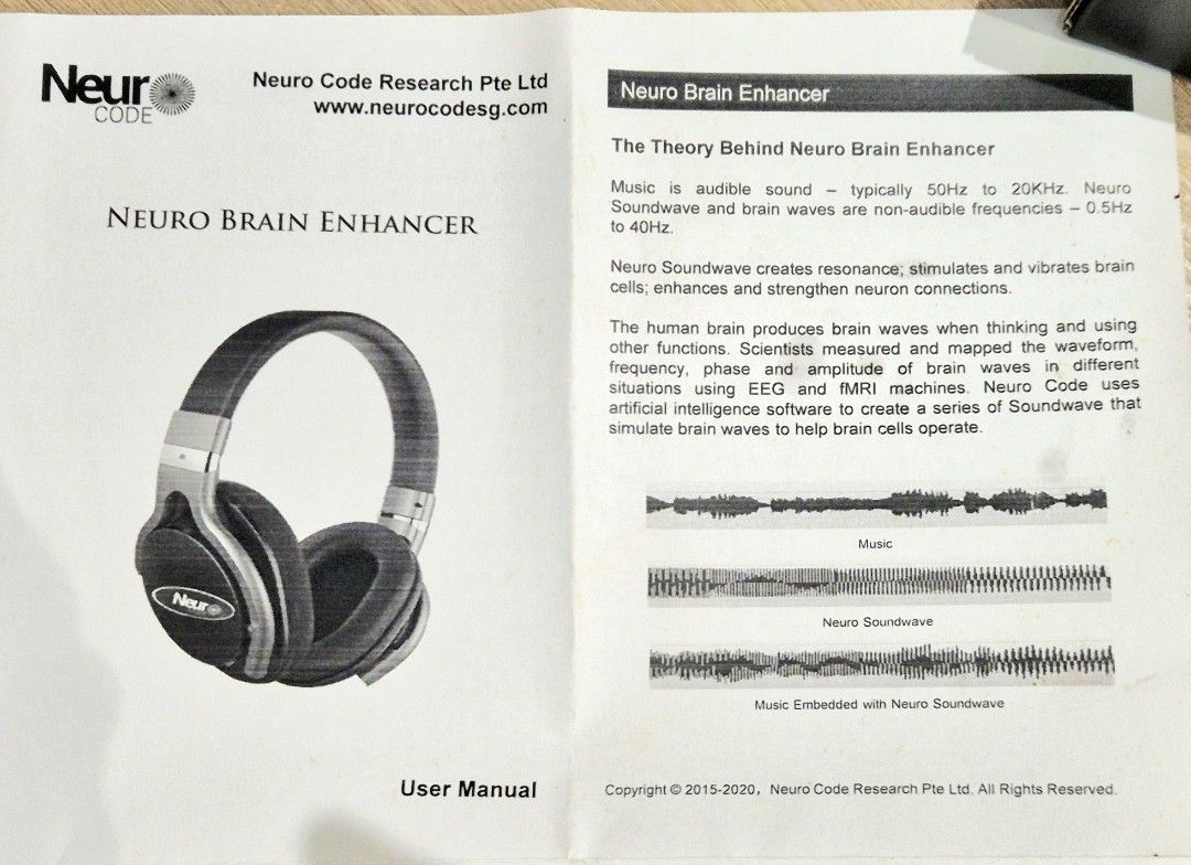 💥 $780 Award-Winning NEURO CODE Brain Enhancer Soundwaves Headphones for Brain Wellness (Category: Headphones & Headsets) located in Singapore. Submitted by gleeli (Listing ID 1448327974, Image 5). Description: - Proprietary Liscensed Award-Winning NEURO CODE Soundwave headphones - Neuro-scientific research - 8 Patents filed! - Enhances neuron connections for improved mental wellness - Aids with anxiety, depression, ADHD, and dementia - Boosts p