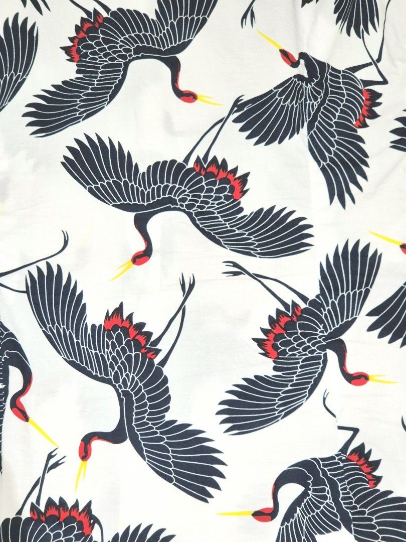 Rare JAPAN Crane Print, Batik, button-up white long-sleeve shirt, Men (Category: Shirts) located in Singapore. Submitted by gleeli (Listing ID 1448420219, Image 5). Description: - Rare Made In Japan, White button-up shirt, Batik - Size S or M, Slim Fit, thin light material - Beautiful dark blue repeated crane print with red and yellow accents - Bought in Japan for SG$80++ (yr 2022) - Very good condition, hardly worn - Item is packed and ready to 