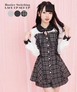 secret honey checkered lace sleeves set up jirai kei ryousangata