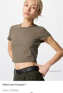 Uniqlo AIRism Soft Cropped T-Shirt -  Brown
