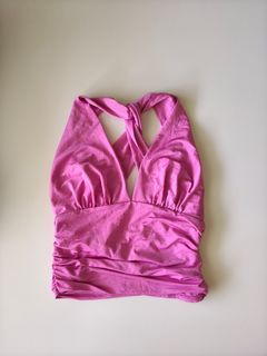 Guess Pink Ruched Halter Top Size S y2k