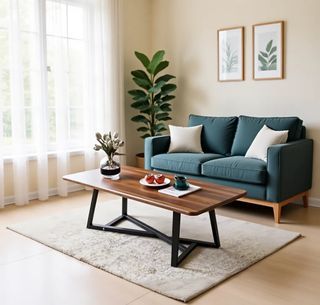 120×60×45cm Living Space Table | Designer Storage Solution | Plain Sleek Center Counter | Industrial-Chic Aesthetic With Steel Frame & MDF Solid wood Top | Farmhouse Lounge Surface | Interior Space | ID 127