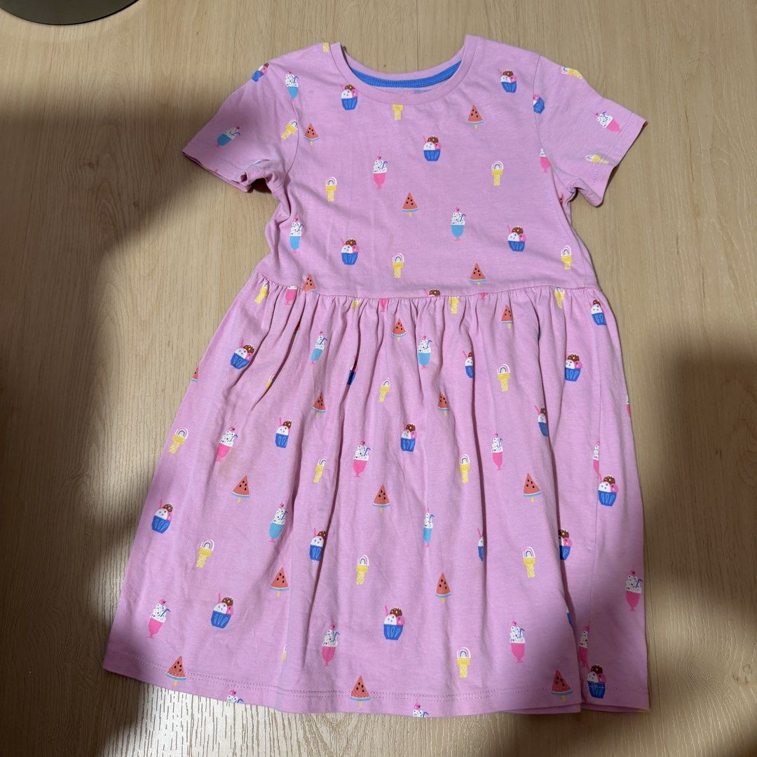 (4 for $10) Marks & Spencer Bundle of 4 Girls' Dresses - Unicorn, Dinosaur, Fruit, Ice Cream (6-7 years) (Category: Babies & Kids Fashion) located in Singapore. Submitted by robinsparkless (Listing ID 1454842940, Image 3). Description: - Set of 4 adorable dresses for girls. - Designs include: Purple Unicorn, Pink Ice Cream, Cream Dinosaur, Purple Fruit. - Sleeve types: Unicorn & Dinosaur (long sleeve), Ice Cream & Fruit (short sleeve). - Ideal fo