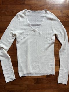 Brandy Melville Style Pointelle Long Sleeve Top White
