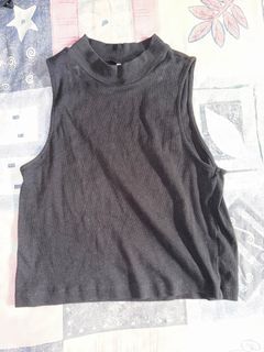 H&M black sleeveless rib knit high neck crop top