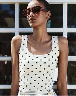 Zara White Polka Dot Tank Top