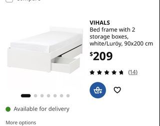 2 IKEA VIHALS Bed Frame with 2 Storage Boxes (White, 90x200cm)