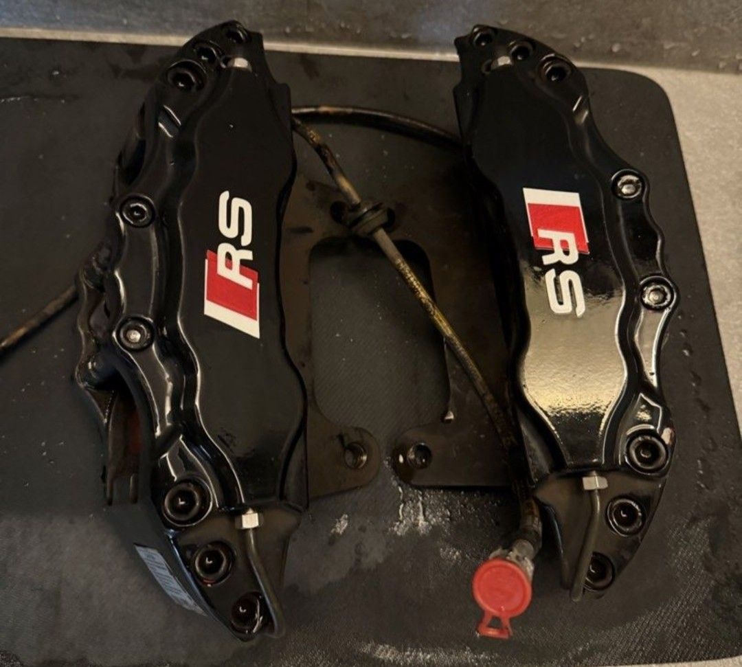 8 mini pot big brake kit. Caliper re-painted with RS3 logo. (Category: Wheel Accessories) located in Singapore. Submitted by princexharming (Listing ID 1454573703, Image 2). Description: Elevate your braking power to another level. Comfortable for daily spirited street drive and for track use! - Used for less than 1 year. - For 19 inch rim (may fit 18" depends on your wheel wall clearance) - Brand new brake pads - 380mm drilled and slotted rotors