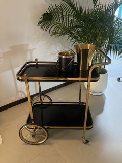 Bar Trolley Cart Set - Gold and Black