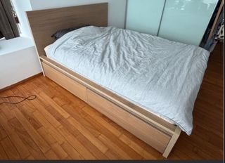 IKEA Wooden Bed Frame with Storage and Mattress