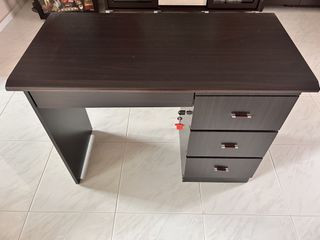 Dark Wood Study Desk with Drawers and Lock