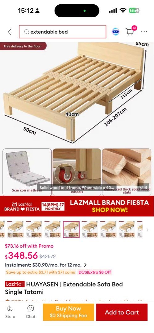 Folding Bed Solid Wood Extendable Bed Frame Sofa Bed Solid Wooden Foldable Bed Single Bed Frame Bed Frame Bed Frame with Grey Mattress (Category: Bed Frames & Mattresses) located in Singapore. Submitted by agirl. (Listing ID 1455738431, Image 6). Description: Actual photos in pic 2,3,4,5 - Wooden bed frame used several weeks - no mattress - original price SGD370 - Pickup only.