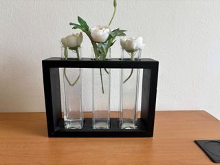 Glass Tube Vase With Wooden Frame 2 Sets