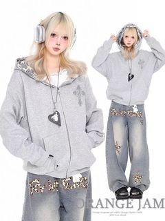 grey streetwear oversized zip up