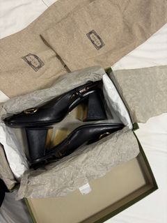 Gucci Black Leather Horsebit Slingback Heels Size 39