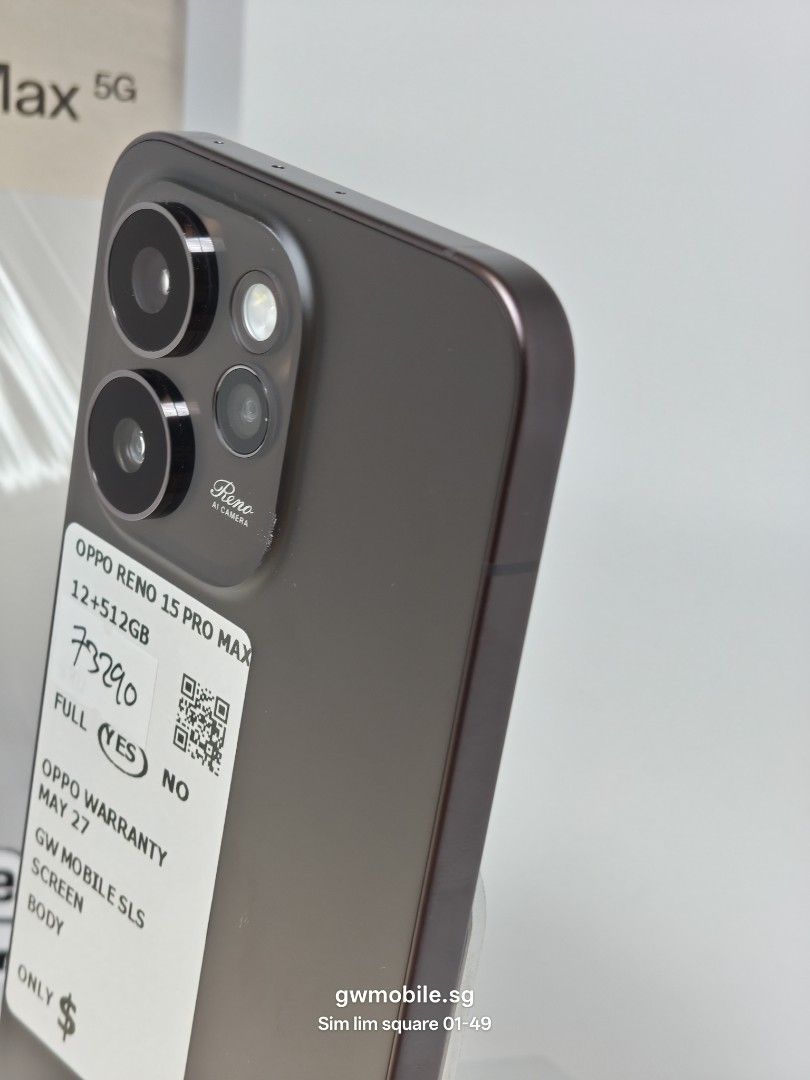 Oppo Reno 15 Pro Max 5G Dusk Brown 512GB (Category: OPPO) located in Singapore. Submitted by gwmobile.sg (Listing ID 1455753596, Image 2). Description: .