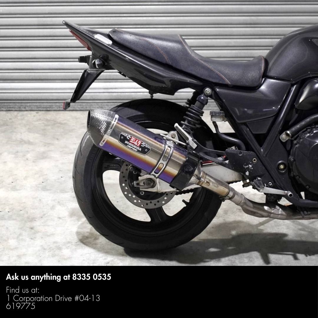 [SALE] HONDA CB400 REVO 1 (Category: Class 2A) located in Singapore. Submitted by throttlesalessg (Listing ID 1455780856, Image 2). Description: HONDA CB400 SUPER 4 REVO 1 COE till 20 JUL 2030 [CONSIGNMENT UNIT] Smooth to ride. View to believe! Comes with: - Yoshimura exhaust - Crashbar - Astar Brake Hose - Seat Block Off - Bar End Balancers - Bitubo Suspension - Rosso 2 Tyres View to believe. Arrange a viewing today! Loans available | Trade-ins 