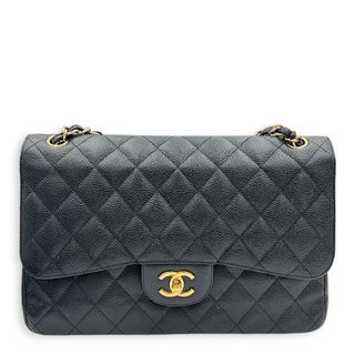 Chanel Classic Double Flap Crossbody Bag Jumbo Black in Caviar Leather, Gold hardware
