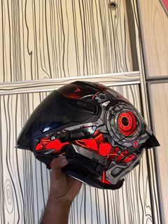 Evo RS10 Motorcycle Helmet Size M - orange & Black Cyberpunk Design
