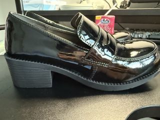 Black Patent Chunky Heel Loafers