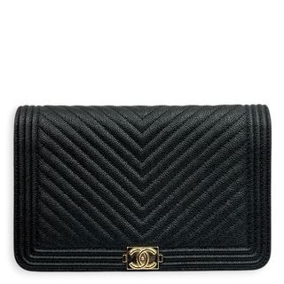 Chanel Boy Wallet On Chain Black in Caviar Leather, Gold hardware