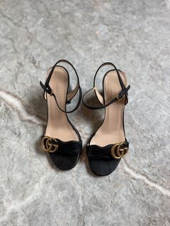Gucci Black Leather Double G Strap Heels