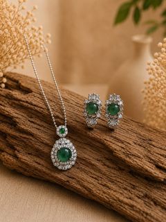 Natural Jadeite Necklace and Earrings Set