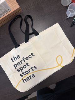 Cream Tote Bag with "the perfect spot starts here" print