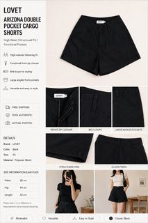 LOVET Arizona Double Pocket Cargo Shorts Black | Size XS | High Waist Women Shorts