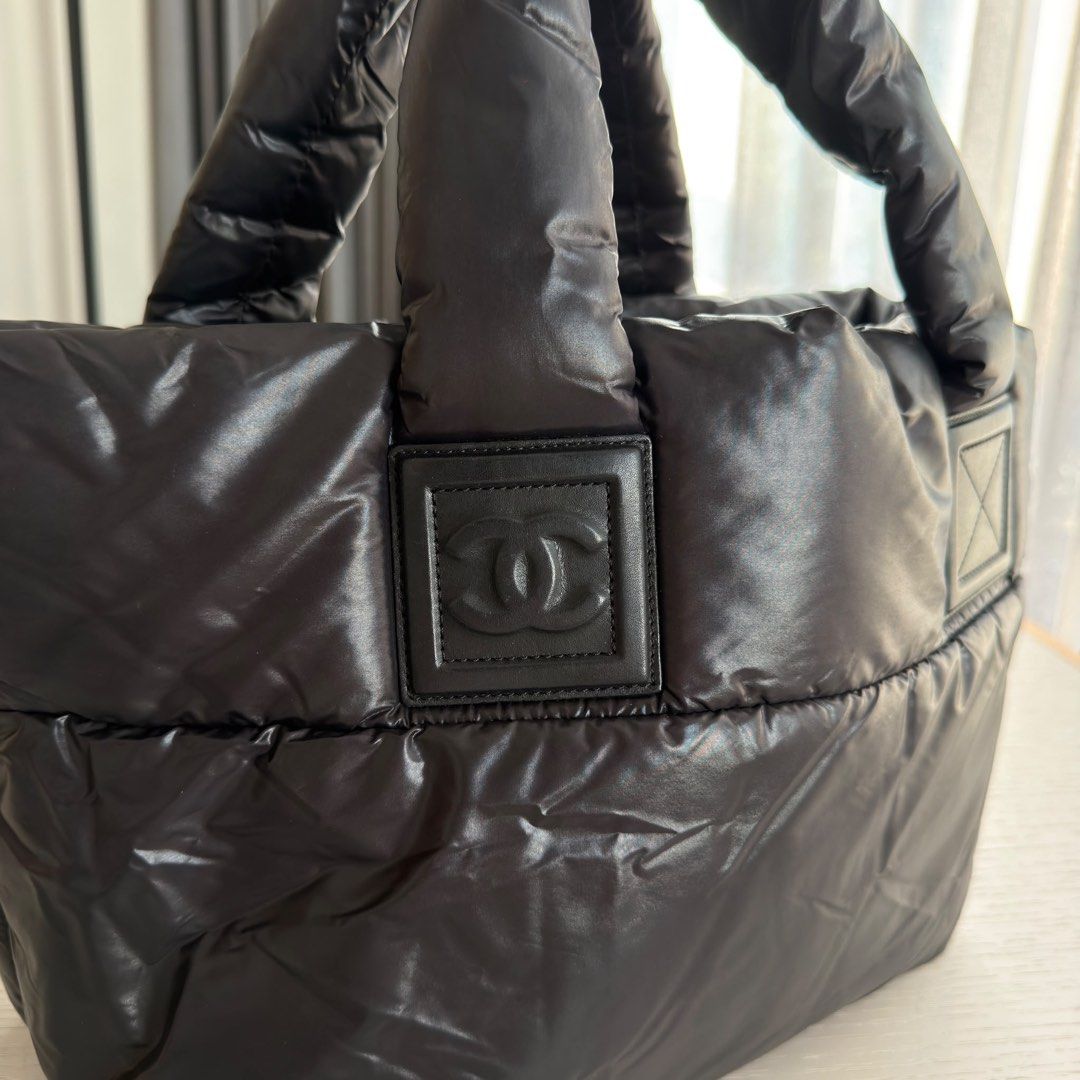 Chanel Coco Cocoon Tote Small Nylon Black Silver hardware (Category: Bags & Wallets) located in Singapore. Submitted by yasfinds (Listing ID 1456457110, Image 8). Description: Chanel Coco Cocoon Tote Excellent condition Small L44 H26 D14cm Handle drop 12cm Nylon Black Silver hardware Series 13 (year 2009-2010) Comes with Dust bag only F1508 Whats App: Kai @ +65 98263475.
