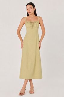 LOVET Saylor Ruched strap linen dress