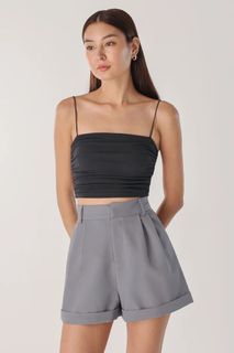 lovet tate pleated cuffed hem shorts (shadow grey)