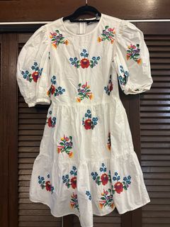 White Embroidered Tiered Puff Sleeve Dress ASOS size 10