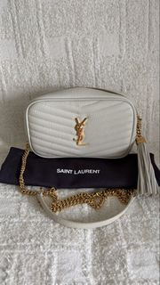 Yves Saint Laurent YSL Lou Camera Bag Mini in White Calfskin Gold Hardware
