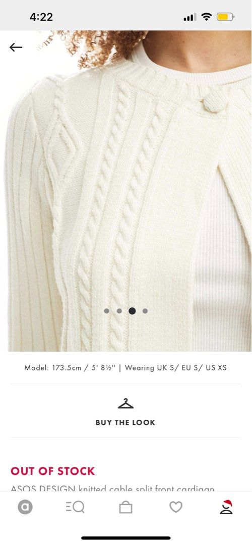 ASOS DESIGN knitted cable split front cardigan (Category: Coats, Jackets and Outerwear) located in Singapore. Submitted by rachhh_ten (Listing ID 1453262841, Image 2). Description: Worn once. Size XS NO TRADES NO NEGO NM+$2.80.