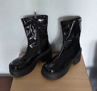 Black Patent Platform Chunky Heel Boots
