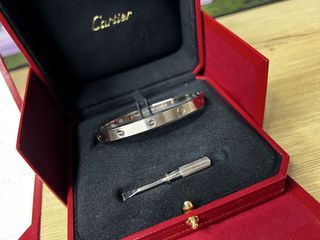 Cartier Love Bracelet Bangle Thick Classic White Gold Brushed Finish Size 20